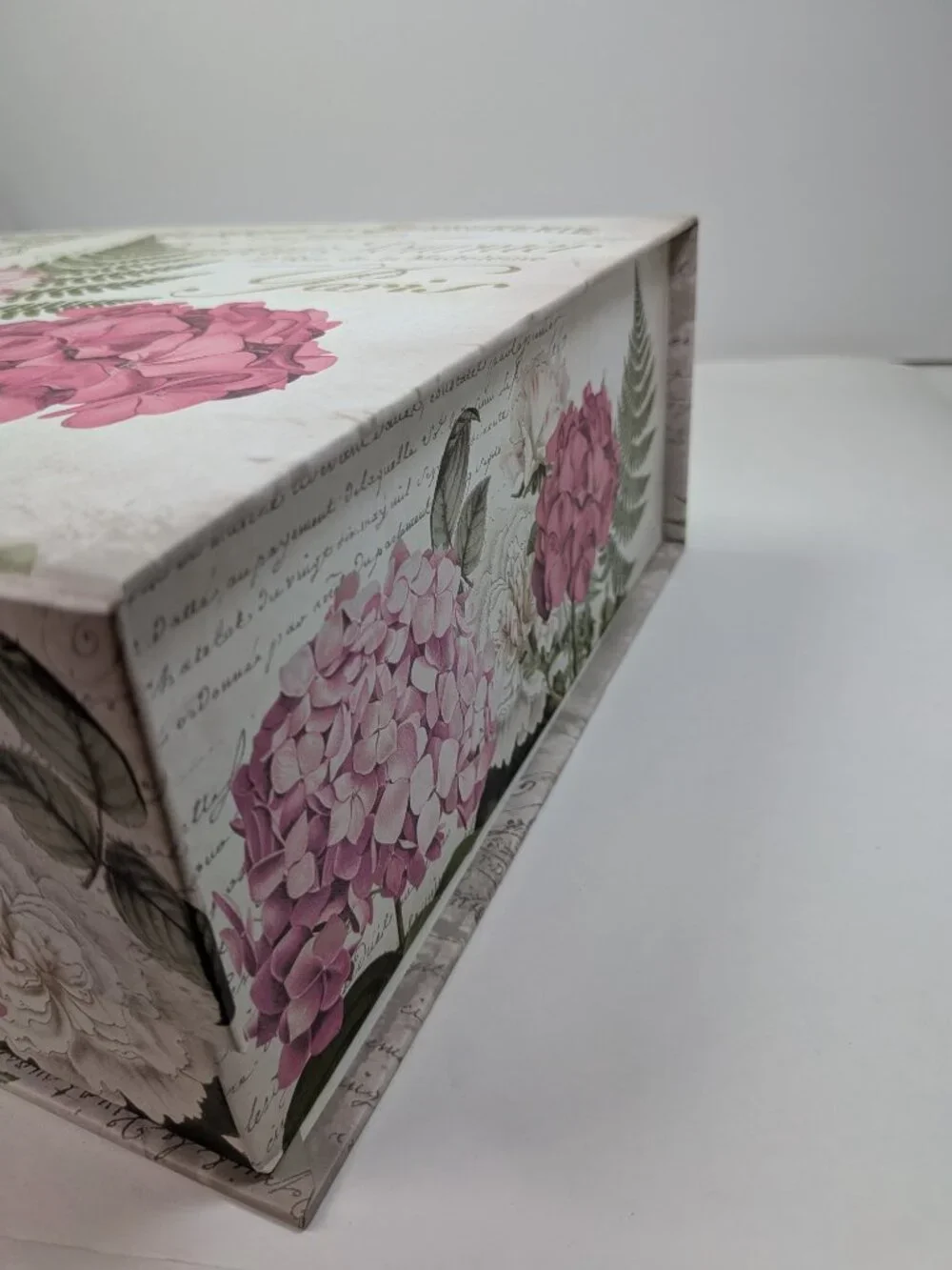 Paris Locksmith Storage Box Pink Hydrangea Gold Metallic Floral Art Large